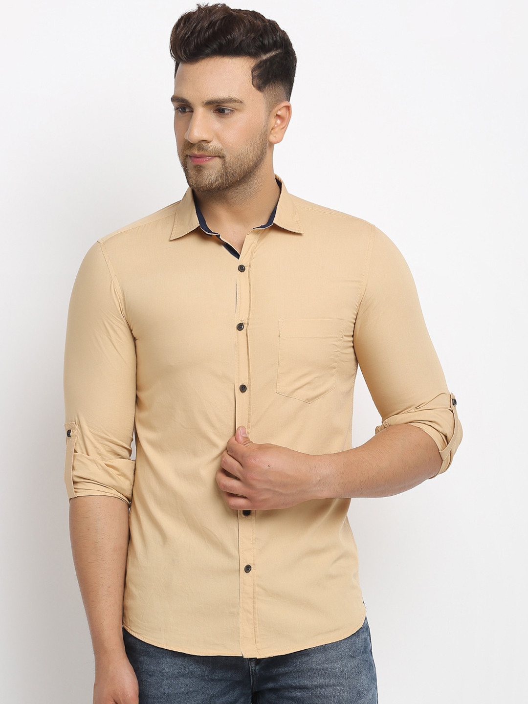 

Cantabil Men Khaki-Coloured Slim Fit Cotton Casual Shirt
