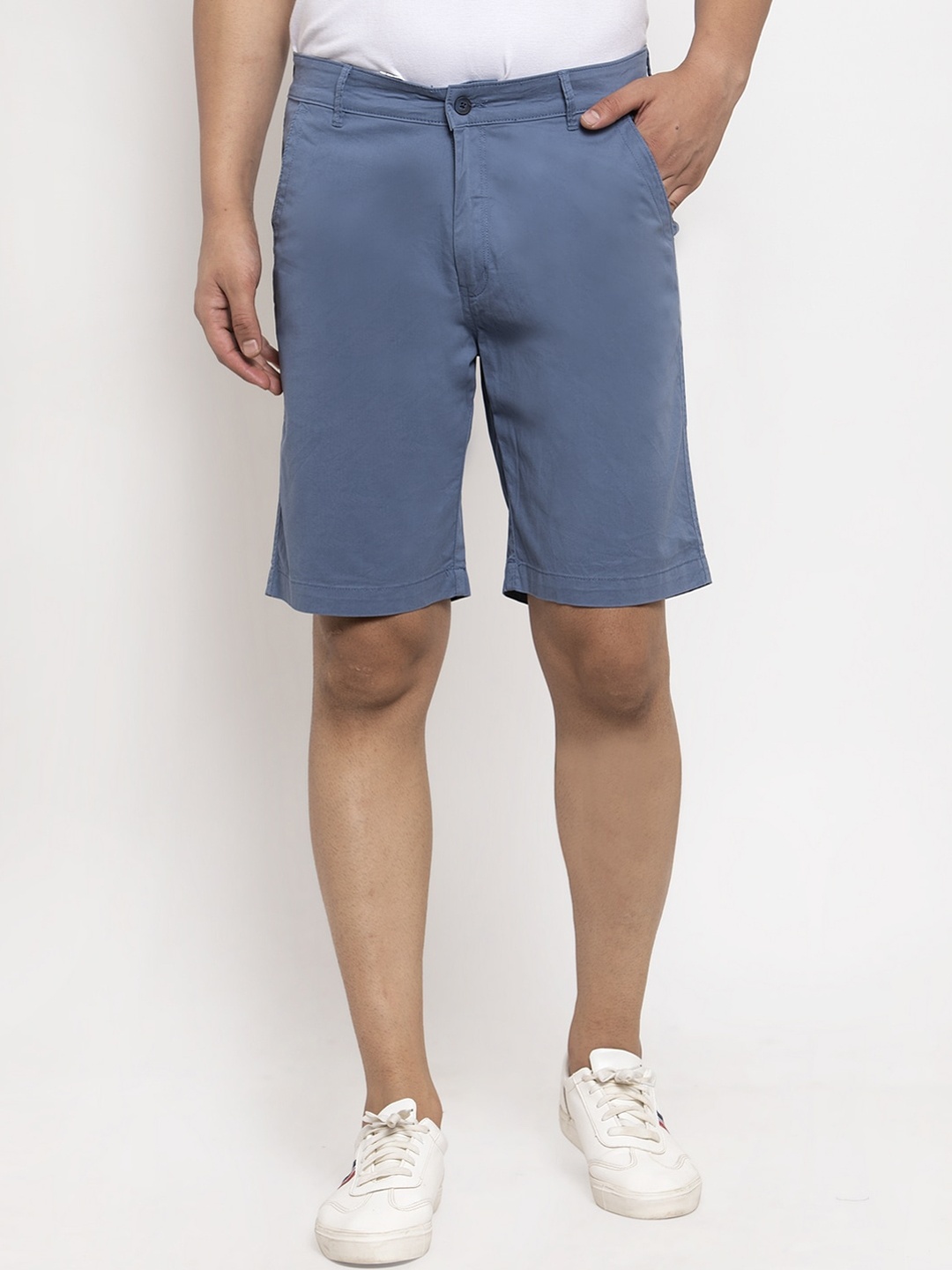 

Cantabil Men Blue Solid Mid-Rise Chinos Shorts