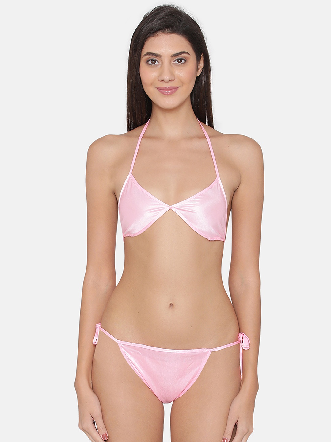 

Clovia Pink Satin Lingerie Set BP0231A22O