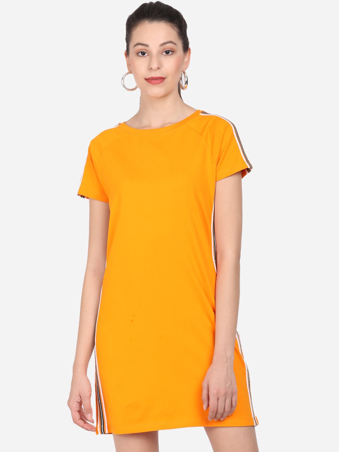 

BEVERLY BLUES Women Yellow Solid T-shirt Dress With Side striped