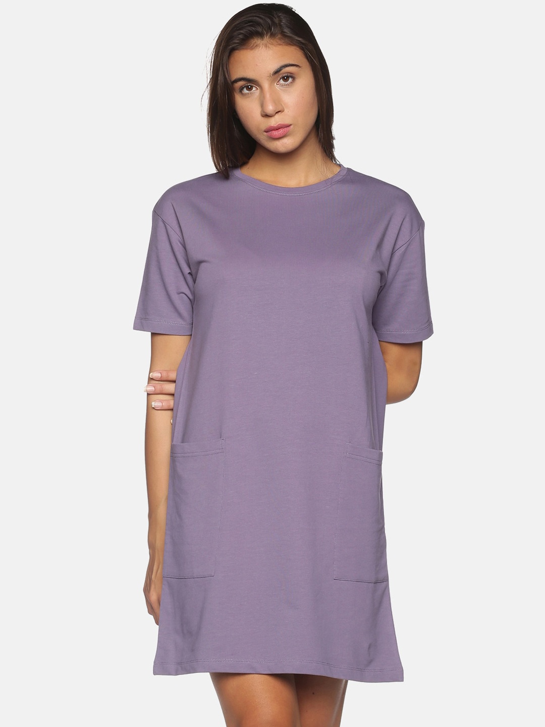 

BEVERLY BLUES Women Purple Knitted T-shirt Dress