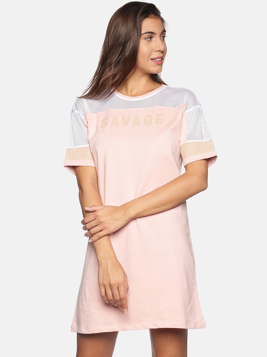 

BEVERLY BLUES Peach-Coloured Cotton T-shirt Mini Dress