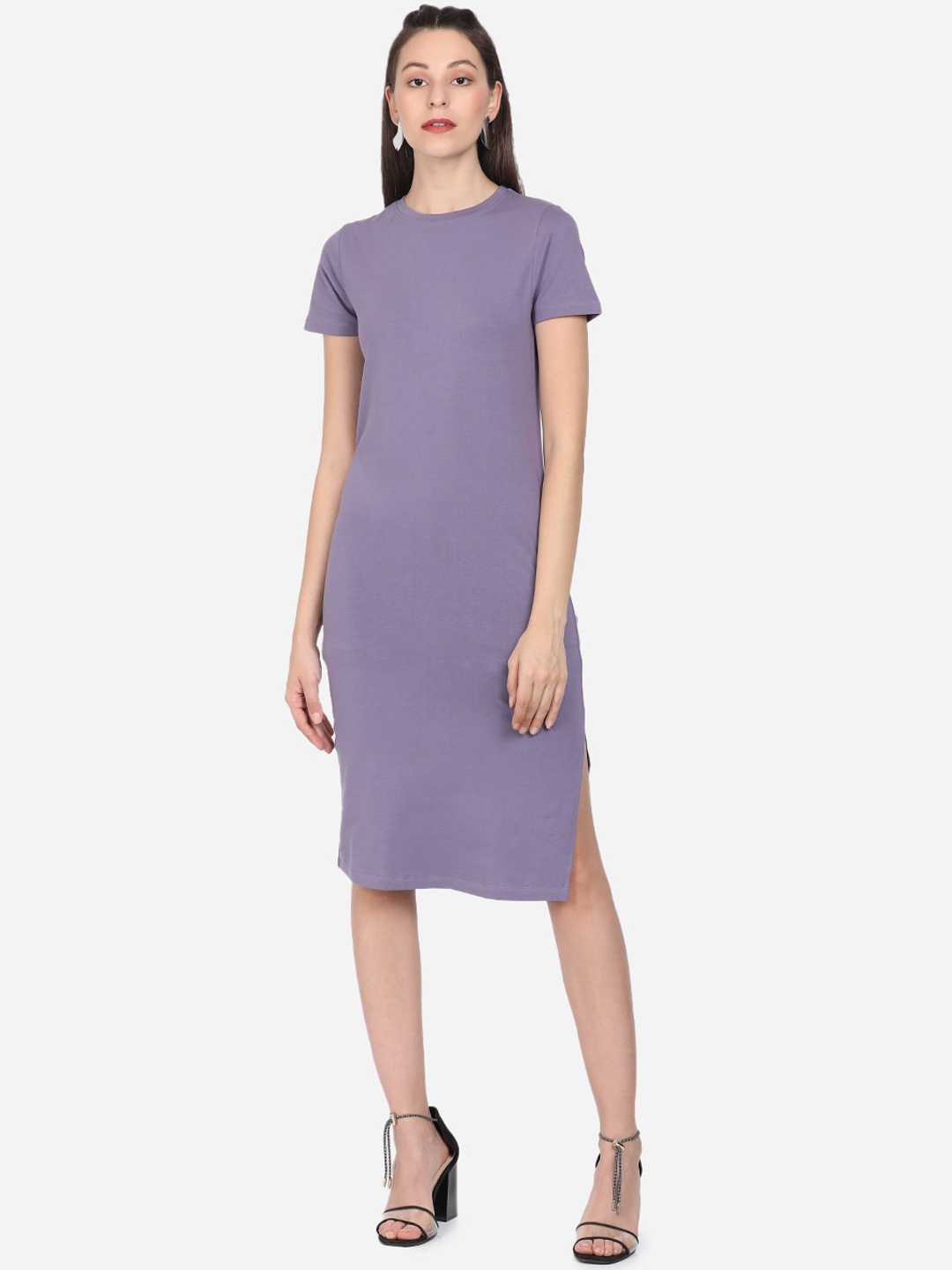 

BEVERLY BLUES Women Purple Knitted T-shirt Dress
