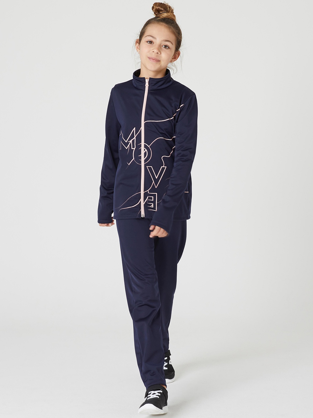 

Domyos By Decathlon Girls Navy Printed Gymy Warm Tracksuit, Navy blue