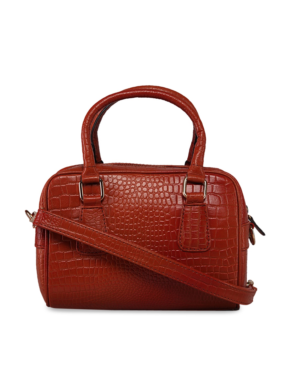 

GENWAYNE Tan Brown Textured Leather Structured Handheld Bag