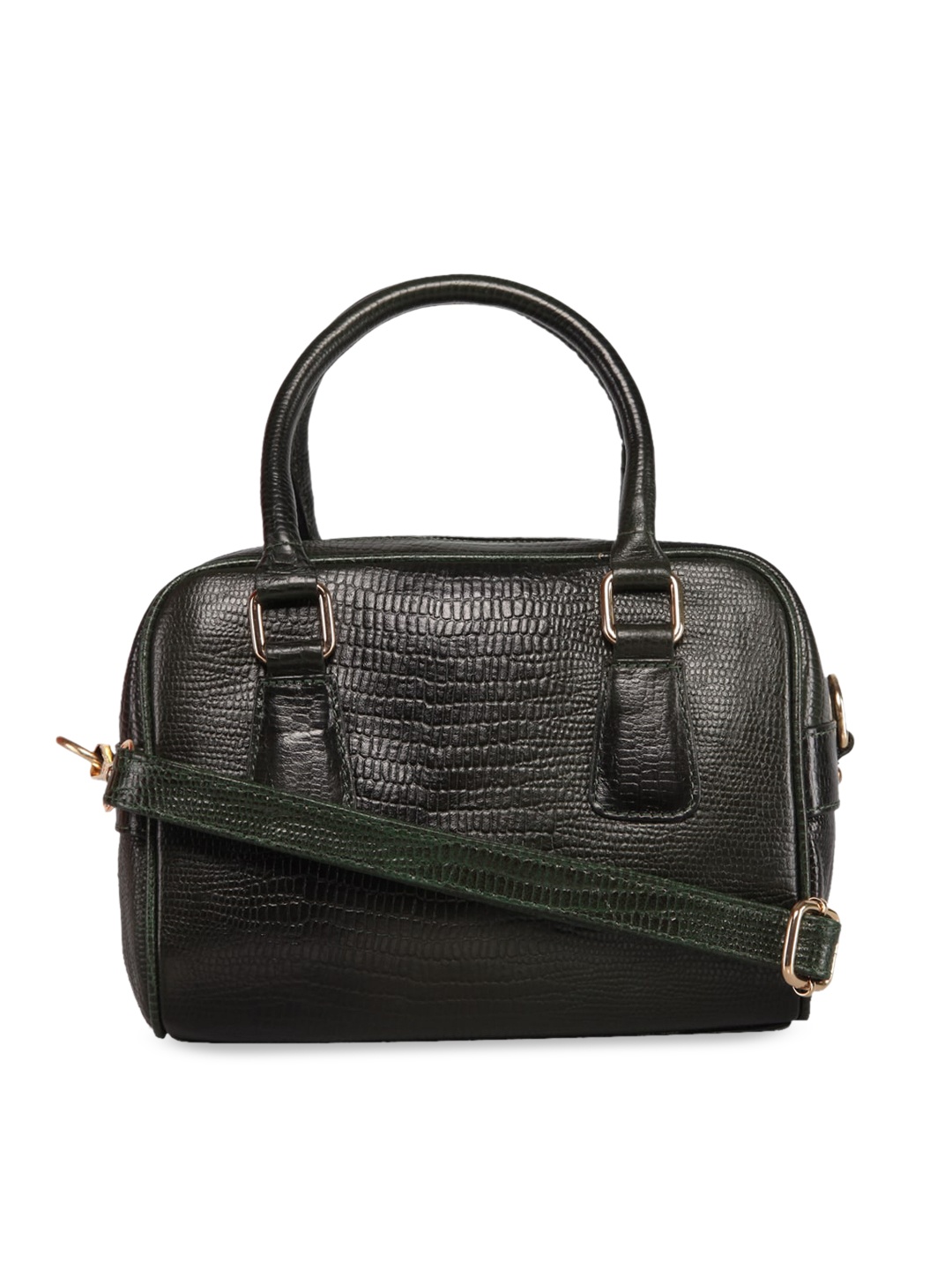 

GENWAYNE Women Green Textured Leather Structured Handheld Bag