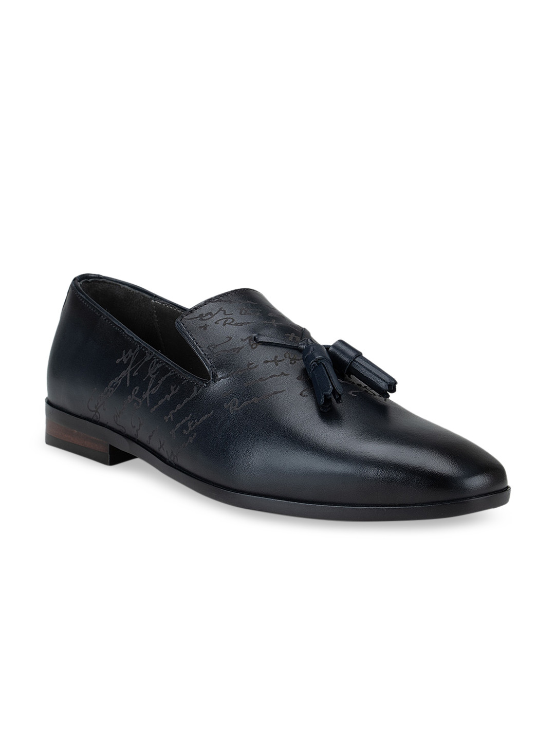 

ROSSO BRUNELLO Men Blue Typography Printed Leather Loafers