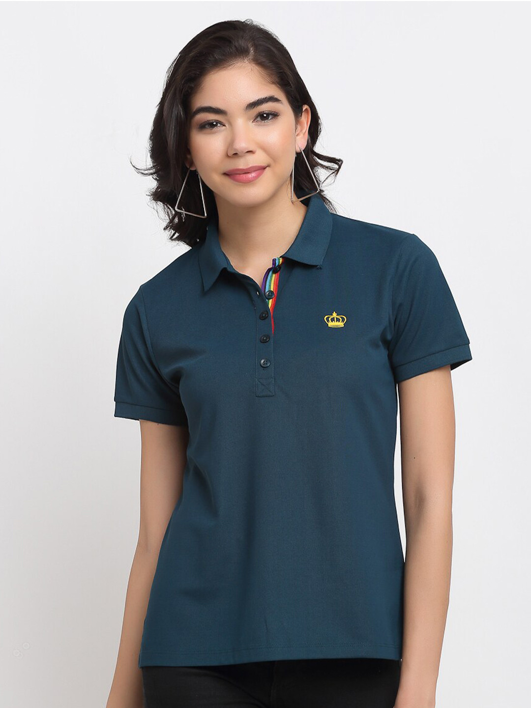 

PERFKT-U Women Green Solid Polo Collar T-shirt