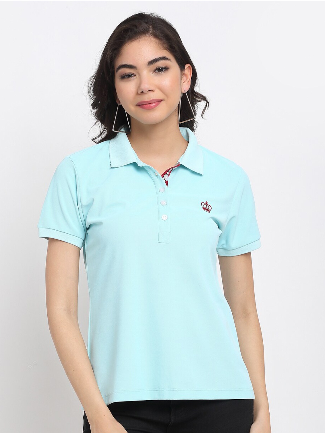 

PERFKT-U Women Blue Polo Collar T-shirt