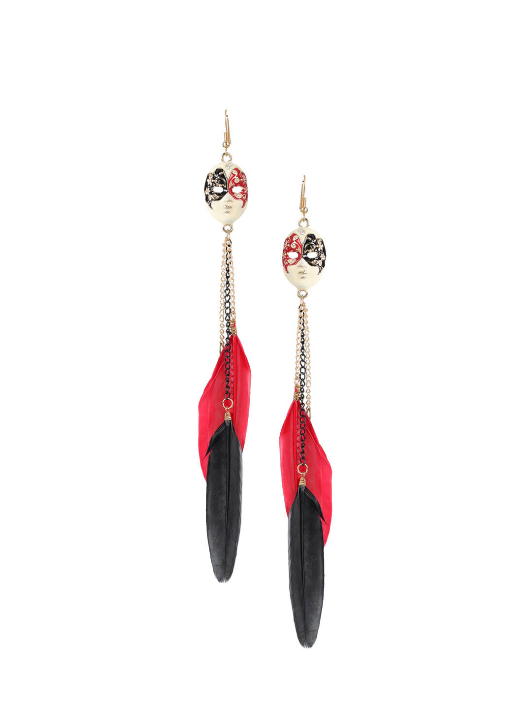 

Mali Fionna Red & Black Feather Drop Earrings