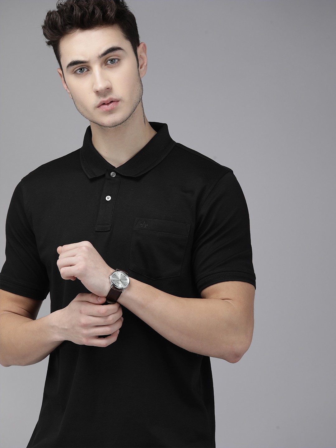 

Arrow Men Black Solid Polo Collar Pure Cotton Casual T-shirt