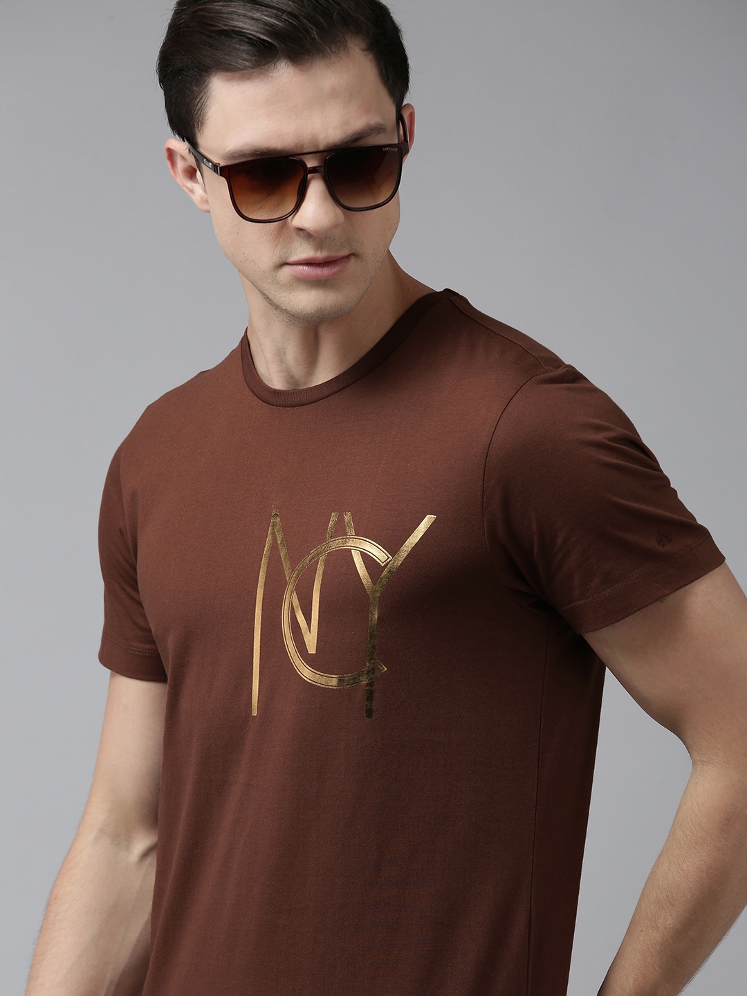 

Arrow New York Men Brown Printed Cotton T-shirt