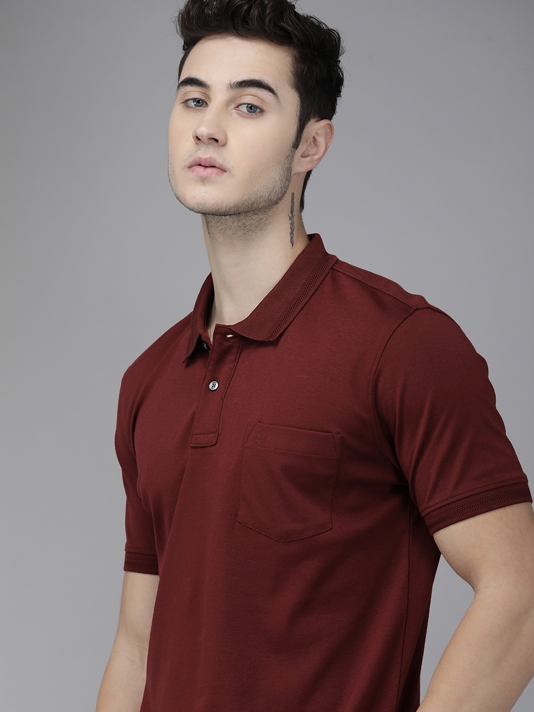 

Arrow Men Maroon Solid Polo Collar Pure Cotton Casual T-shirt