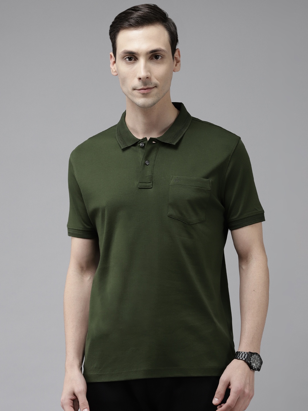 

Arrow Men Olive Green Pure Cotton Polo Collar T-shirt