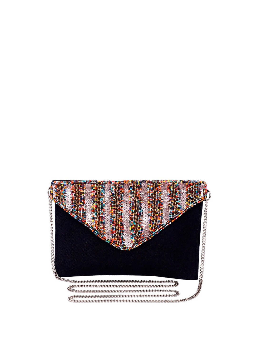 

REZZY Multicoloured & Black Embellished Envelope Clutch, Multi