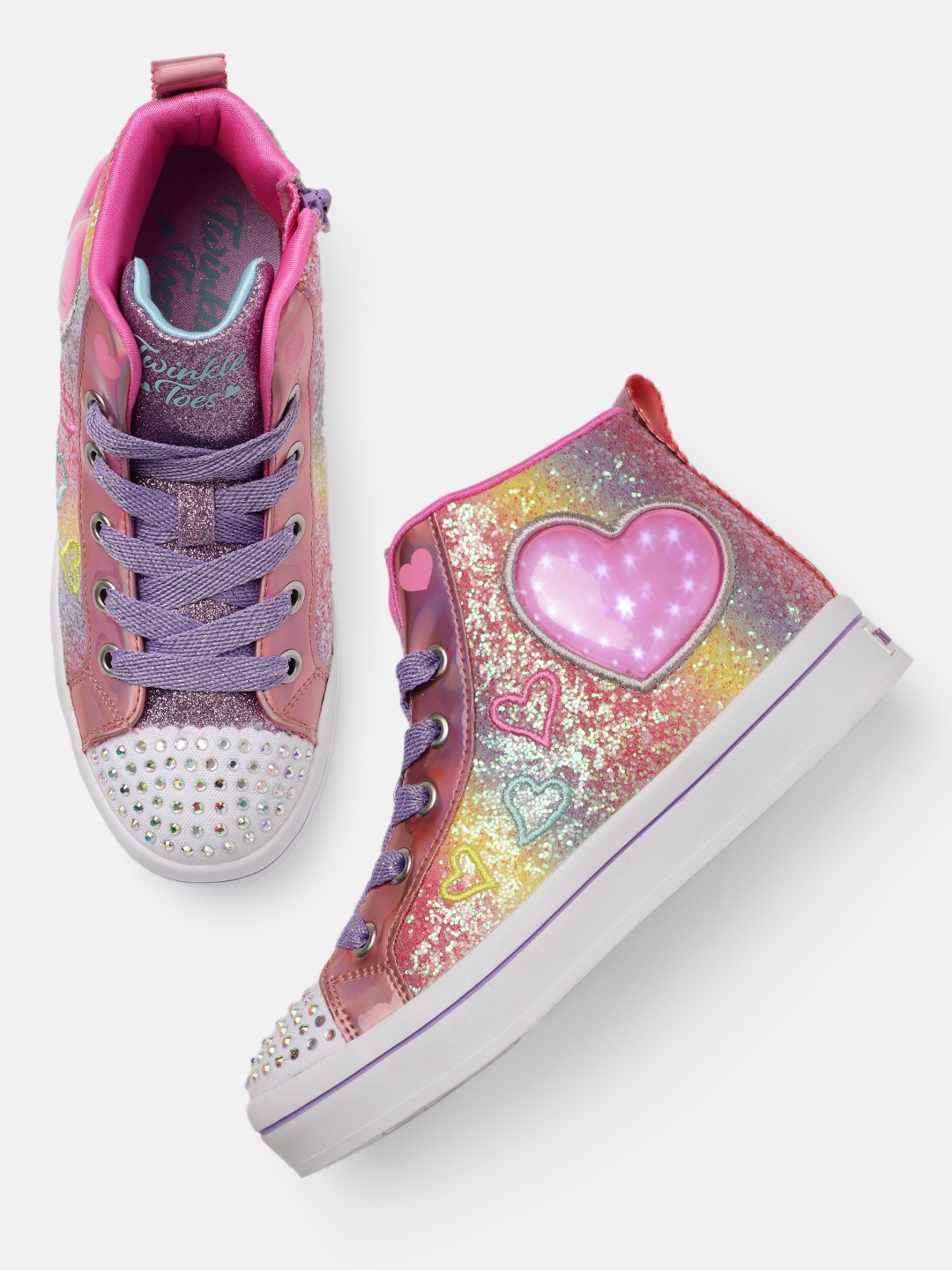 

Skechers Girls Multicoloured TWI-LITES 2.0 - HEART GEM Textured Sneakers, Multi