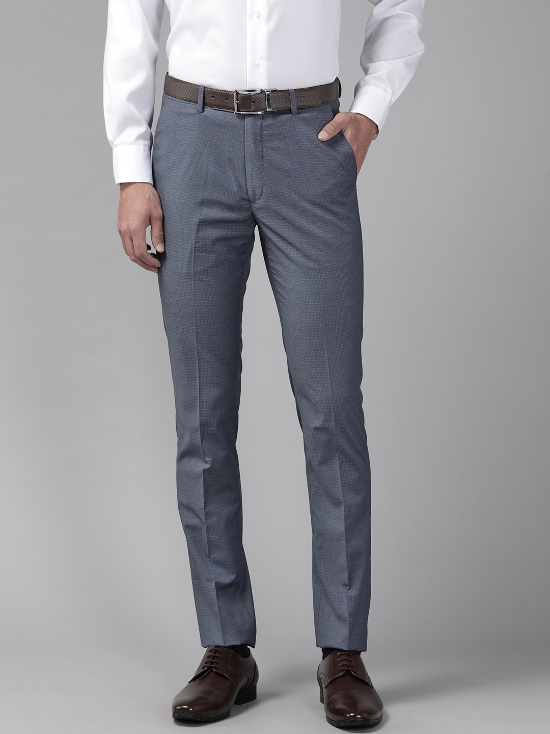 

Arrow Men Navy Blue Checked Jackson Super Slim Fit Formal Trousers