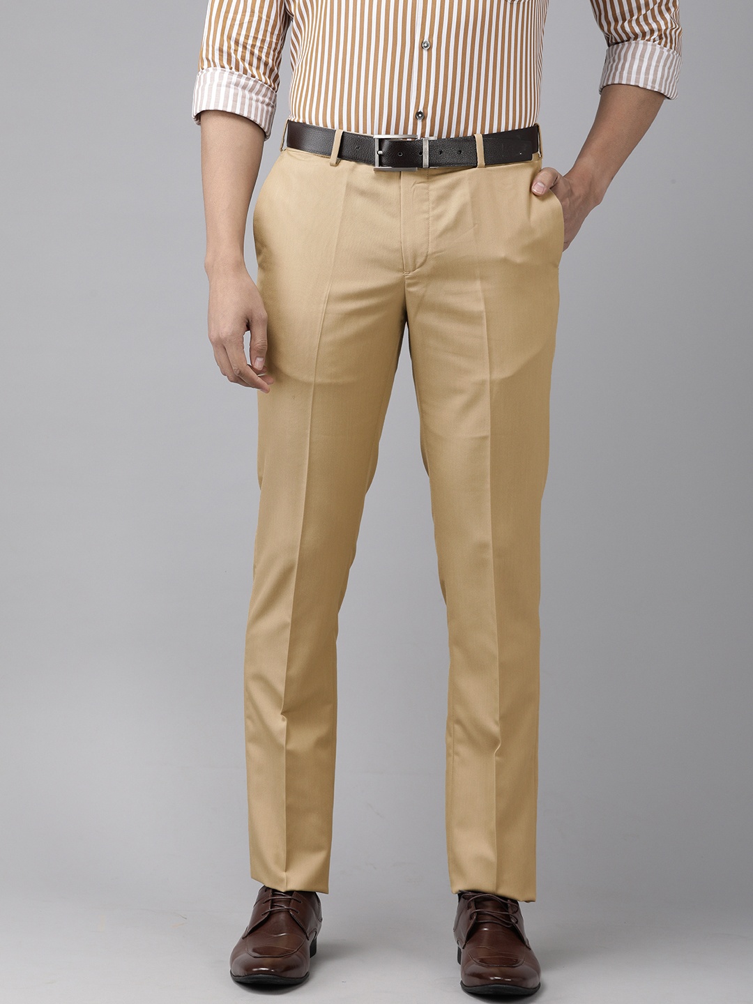 

Arrow Men Khaki Solid Tapered Fit Formal Trousers