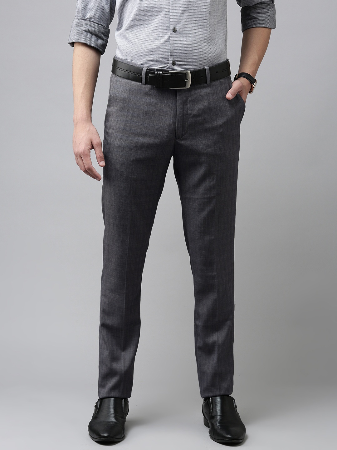 

Arrow Men Grey Self Checked Jackson Super Slim Fit Trousers