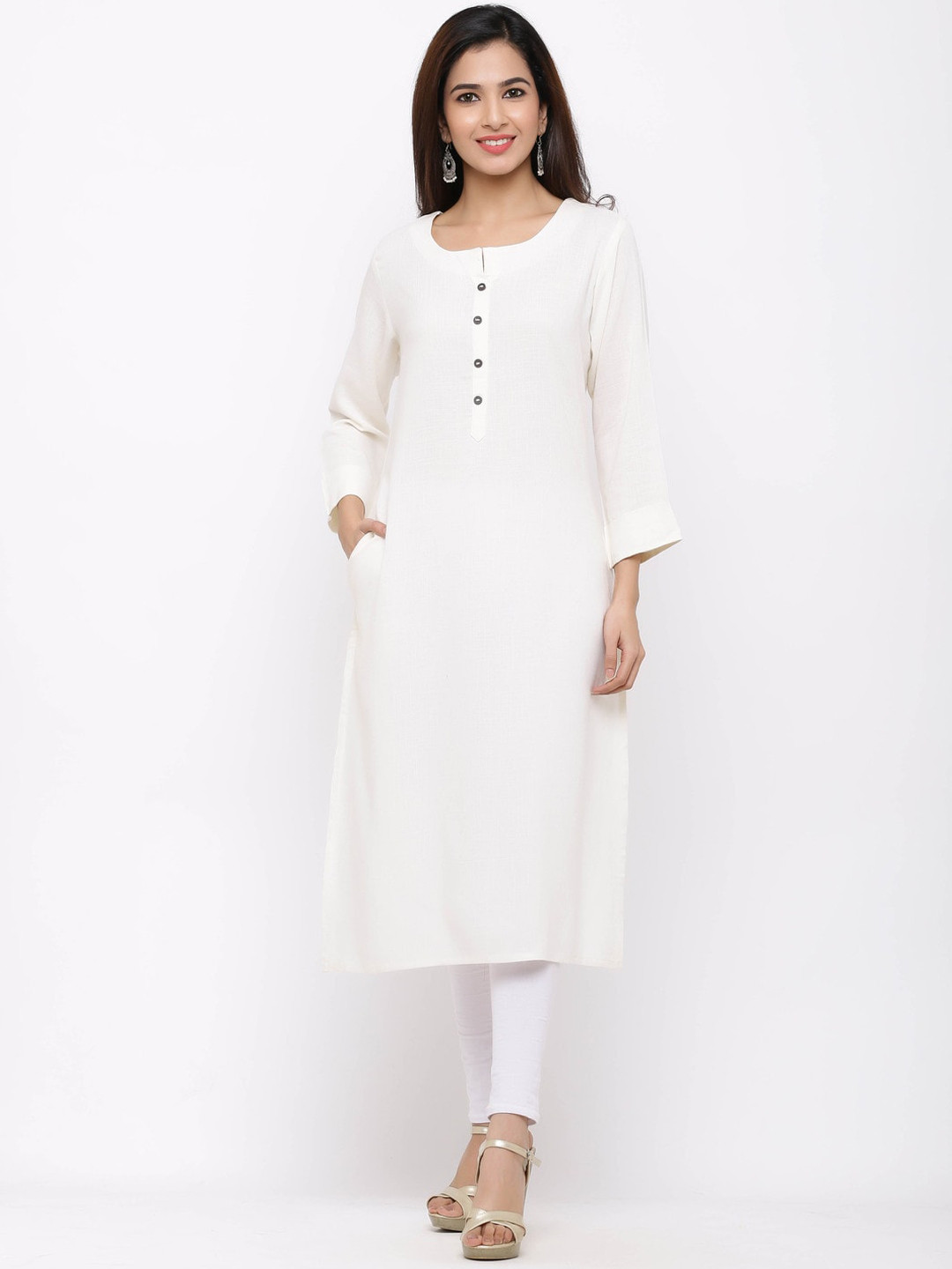 

ZOLA Women White Solid Kurta With Pocket