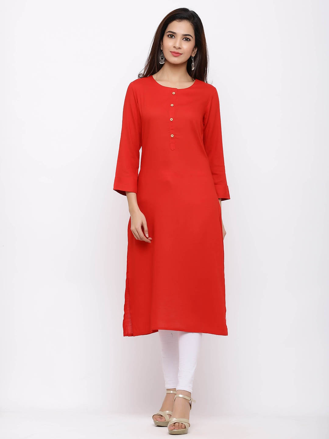 

ZOLA Women Red Solid Straight Kurta With Pocket
