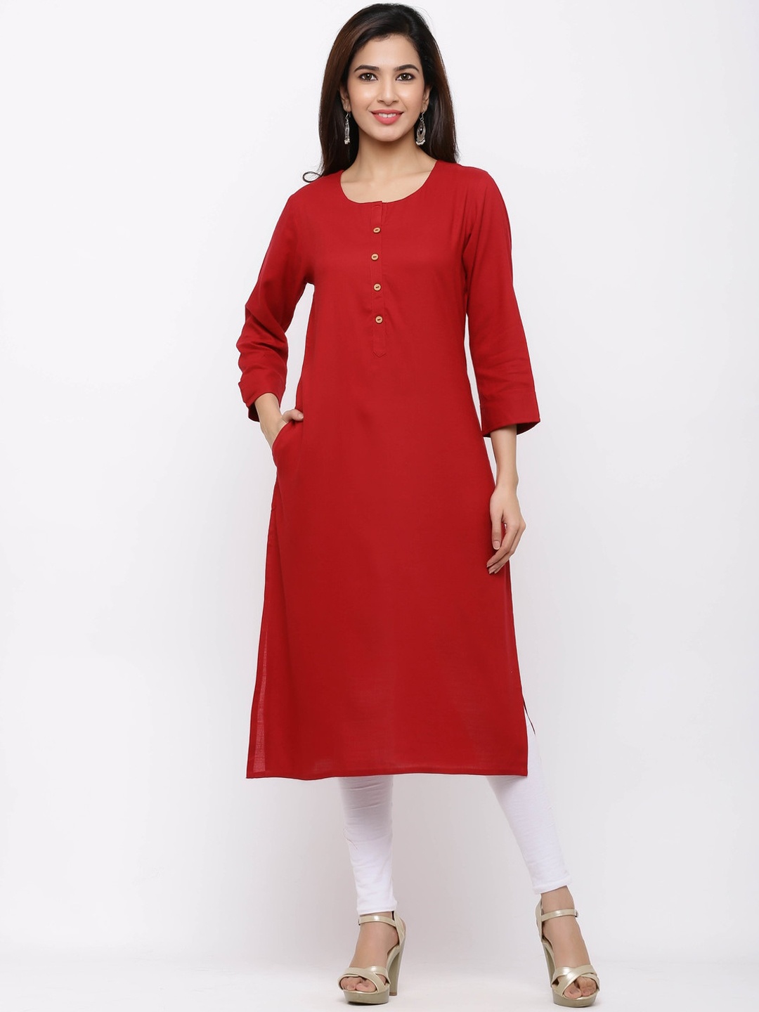 

ZOLA Women Maroon Solid Kurta With Pocket