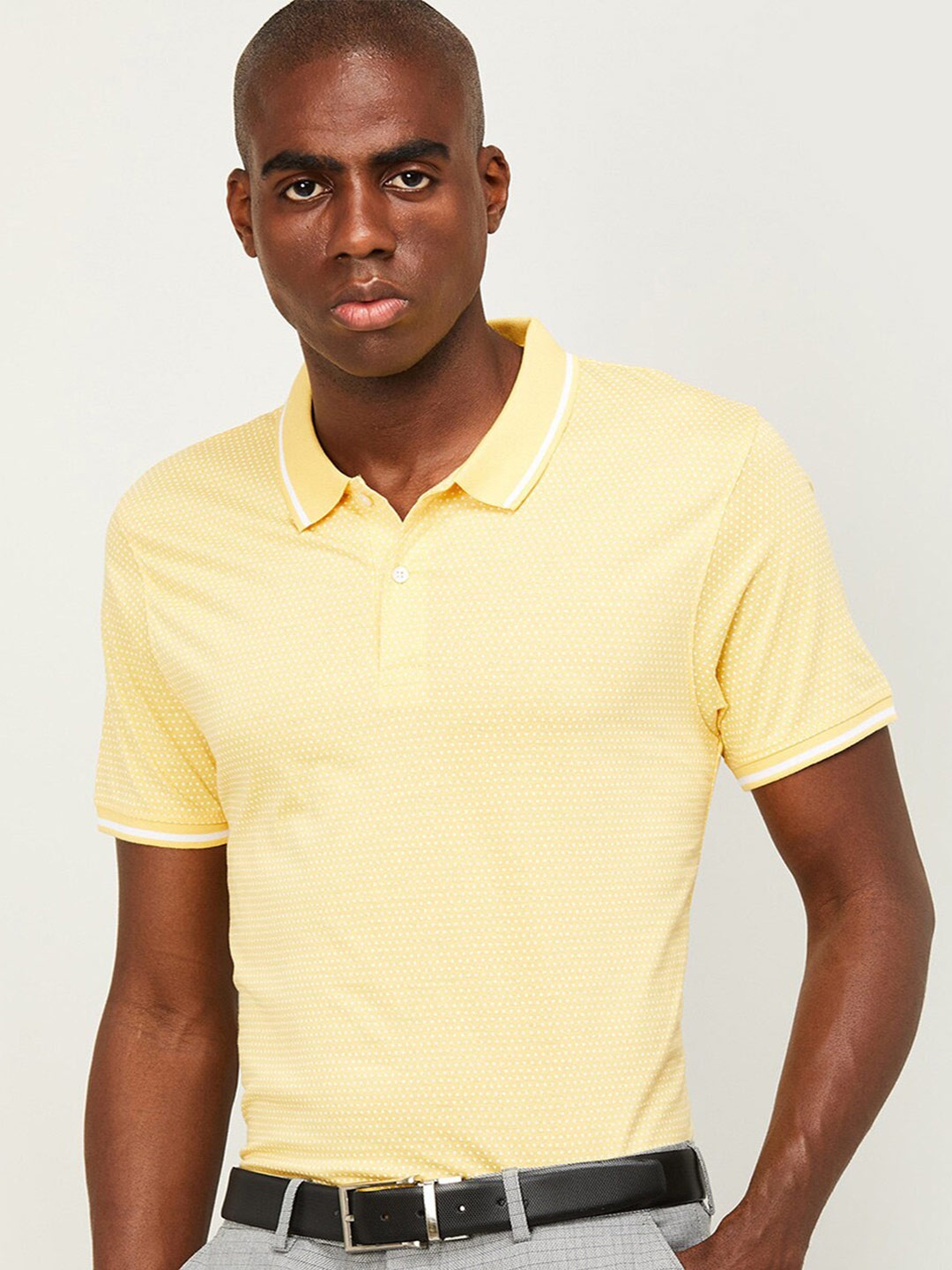

CODE by Lifestyle Men Yellow Printed Polo Collar Slim Fit T-shirt