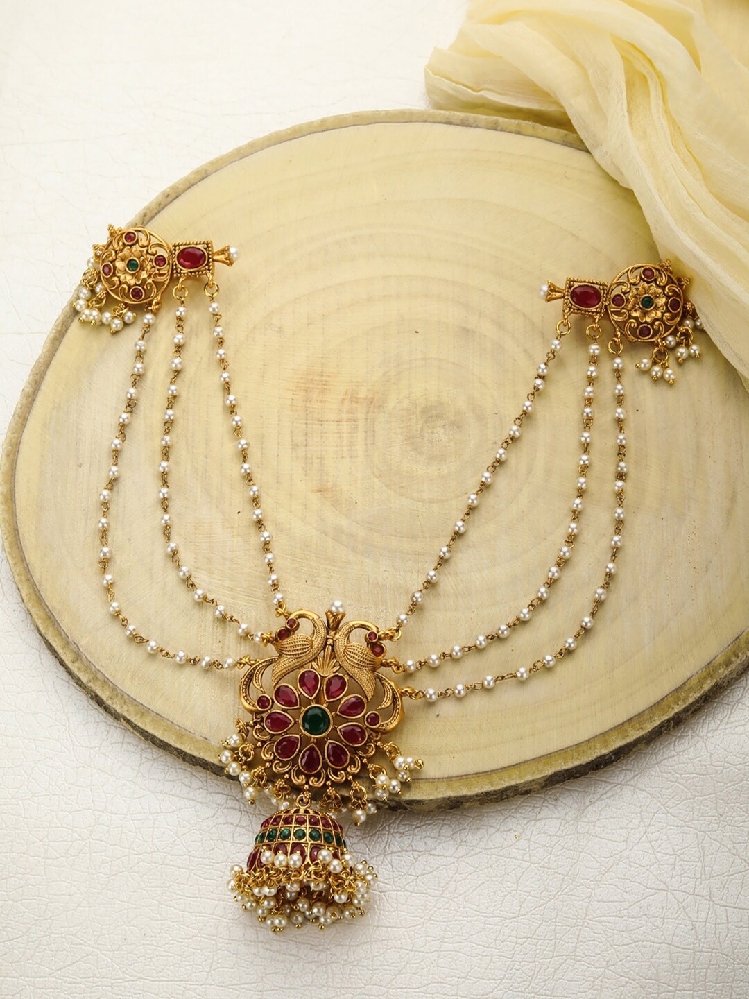 

Priyaasi Women Gold & Red Gold-Plated Ruby & Emerald Studded Bun Pin