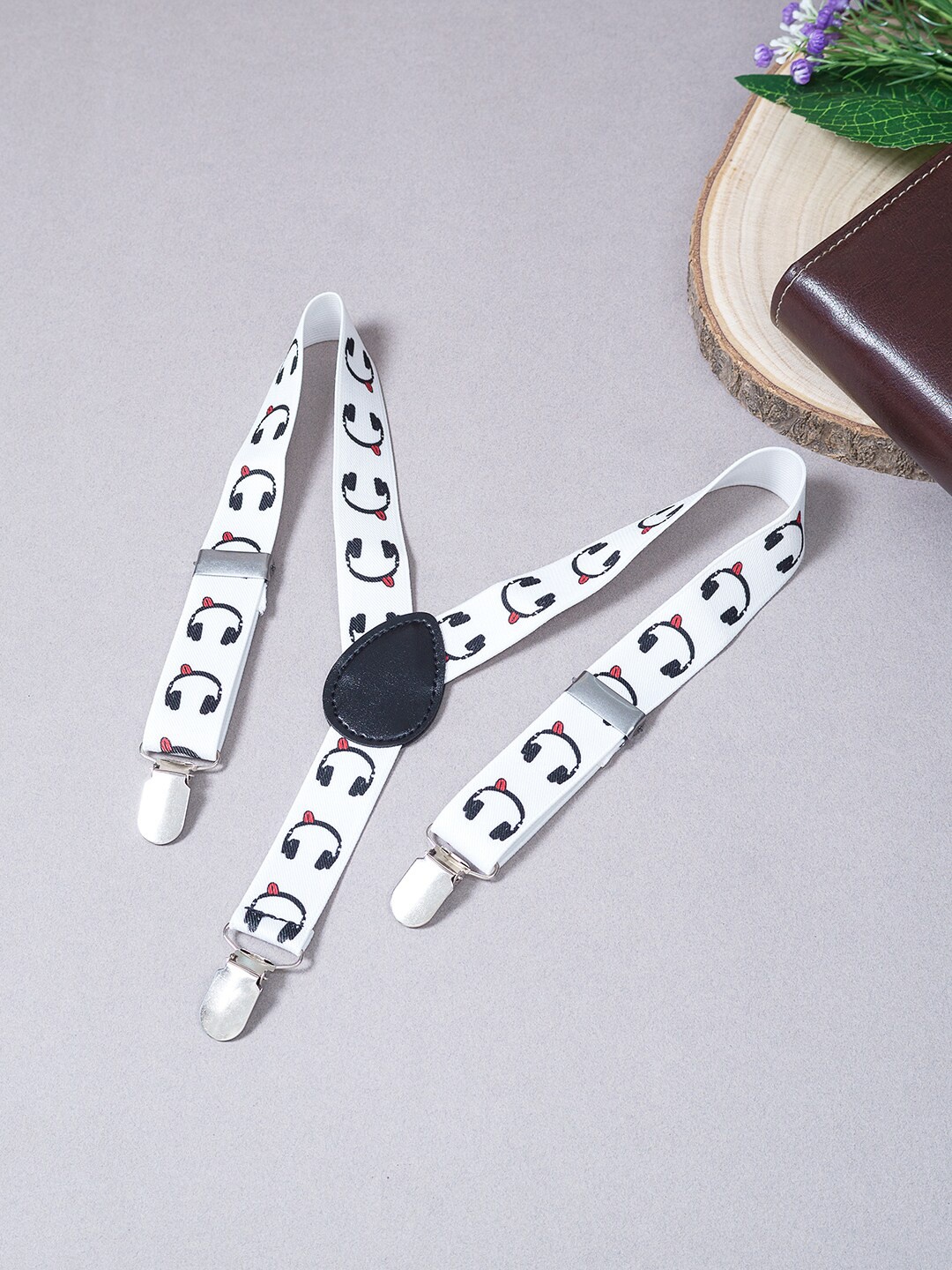

Golden Peacock Boys White & Black Patterned Adjustable Y-Back Elastic Suspender