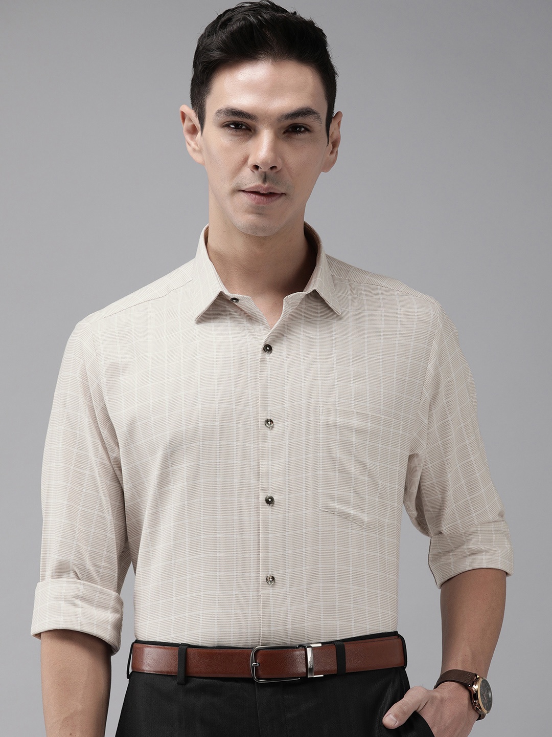 

Arrow Men Khaki Checked Formal Shirt