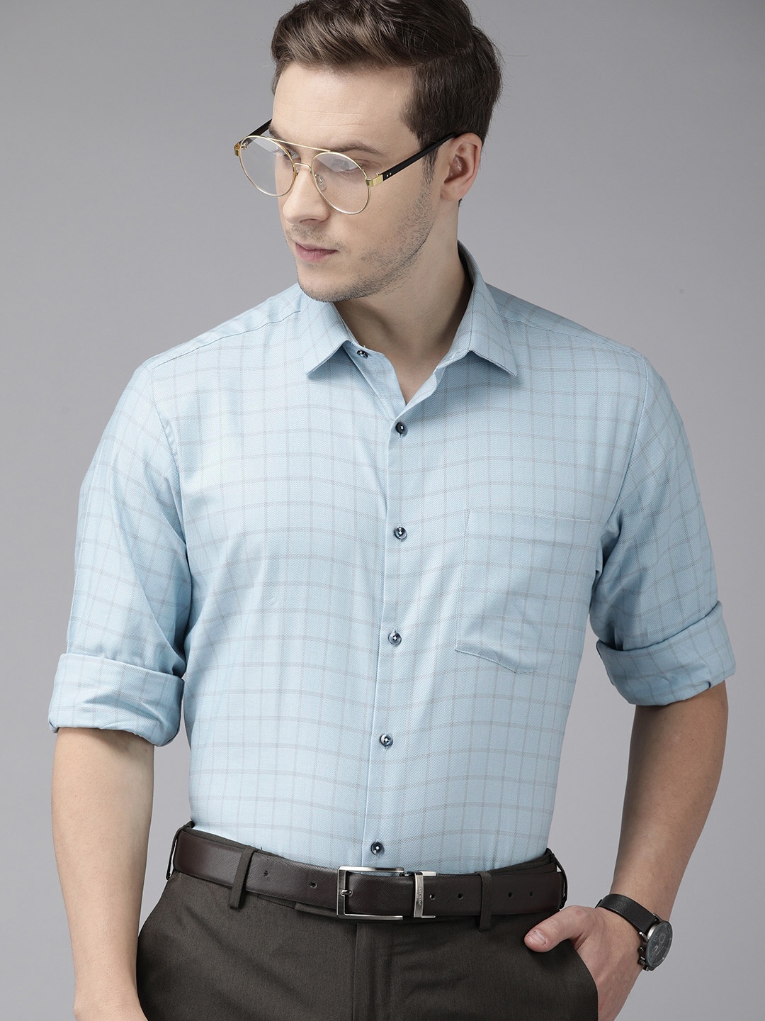 

Arrow Men Blue & Grey Regular Fit Checked Formal Shirt