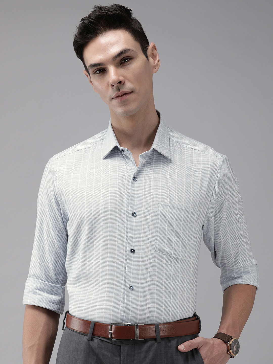

Arrow Men Blue Slim Fit Pure Cotton Checked Formal Shirt