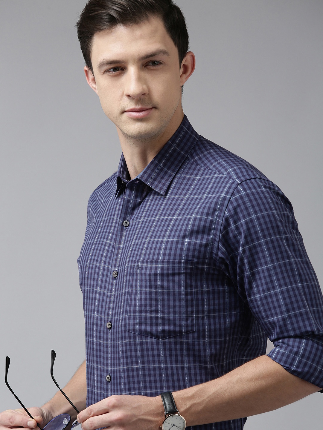 

Arrow New York Men Navy Blue Manhattan Slim Fit Checked Formal Shirt