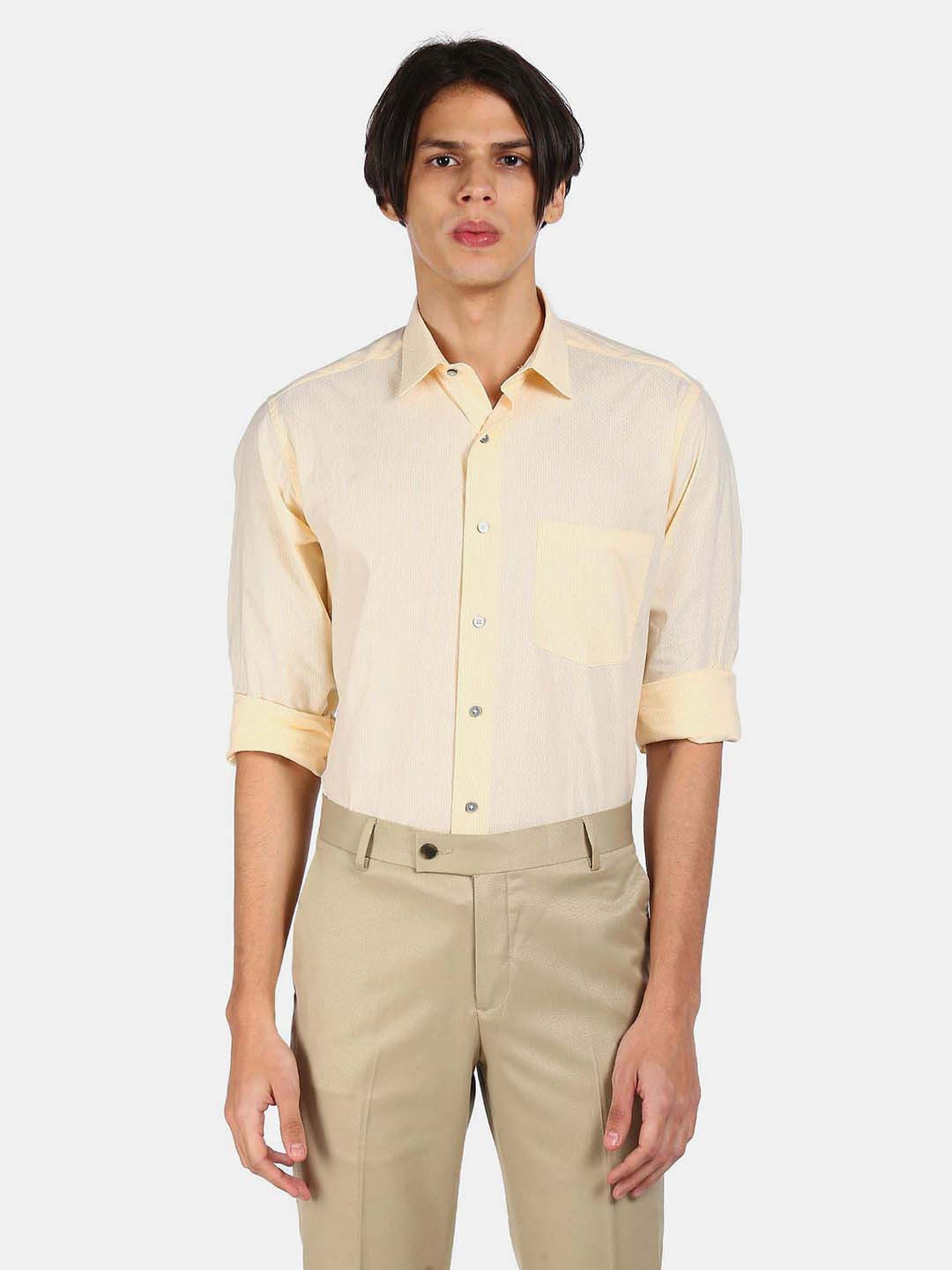 

Arrow Men Yellow Self Design Pure Cotton Regular Fit Formal Shirt