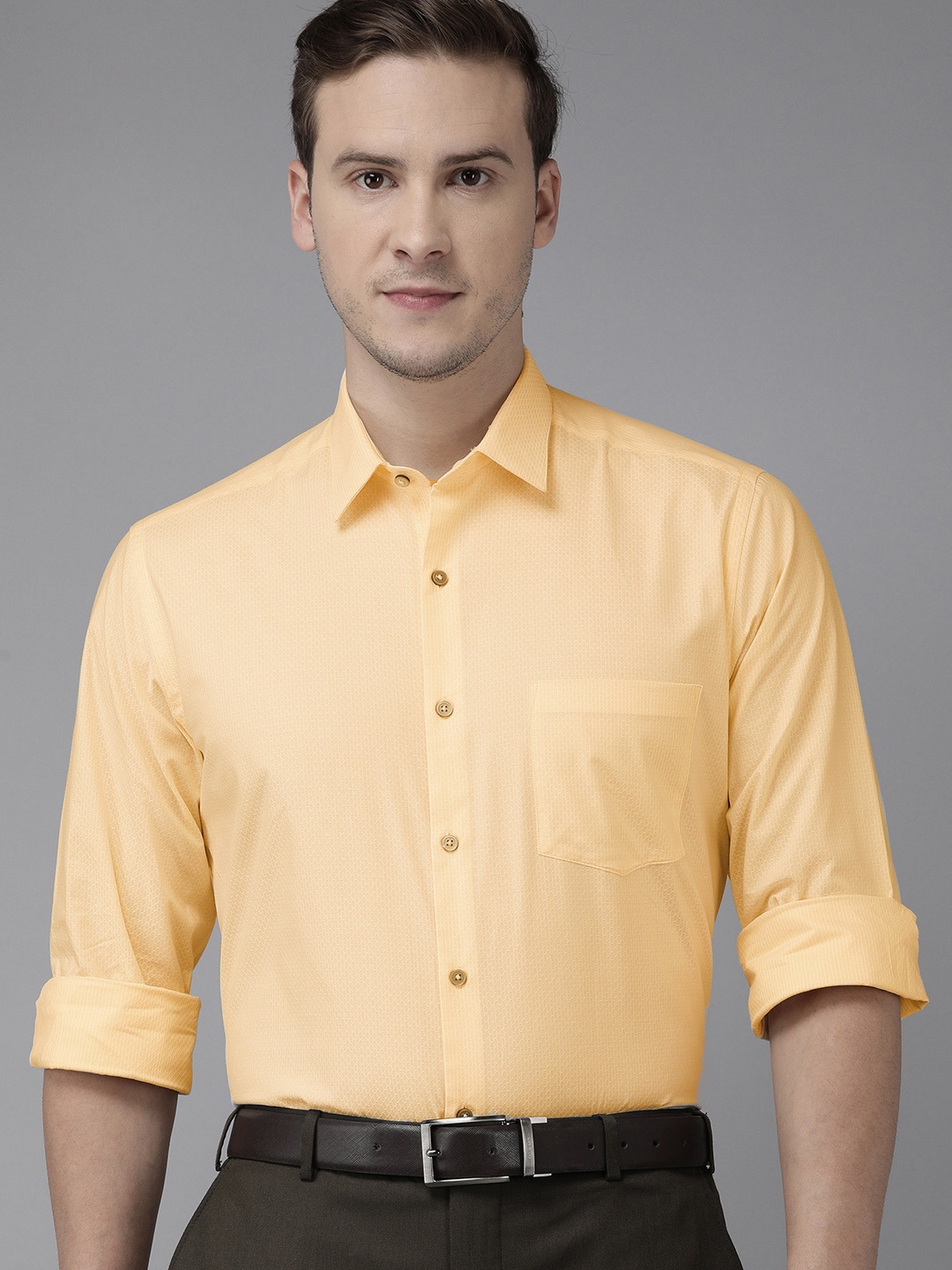 

Arrow Men Yellow Self Design Pure Cotton Slim Fit Formal Shirt