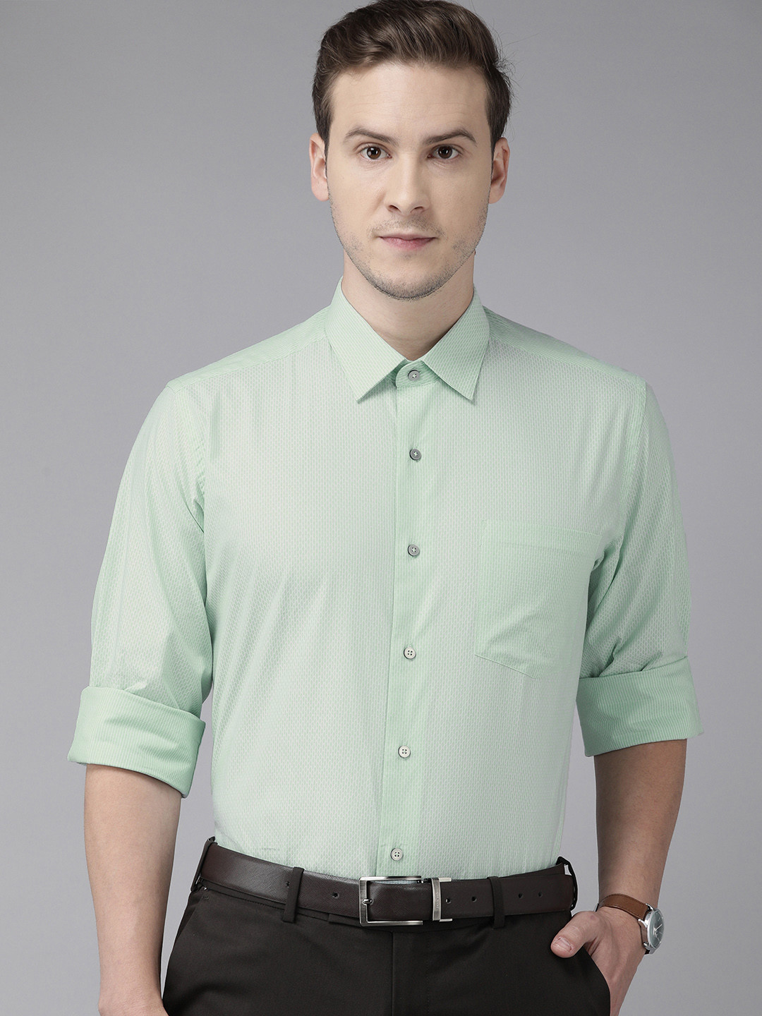 

Arrow Men Green Self Design Pure Cotton Regular Fit Formal Shirt