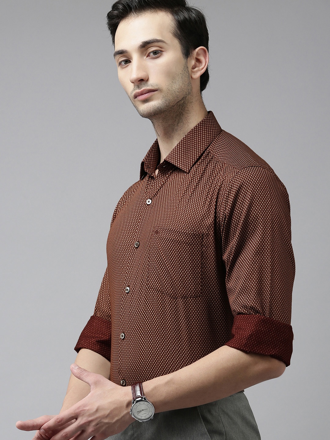 

Arrow Men Brown Slim Fit Opaque Printed Formal Shirt