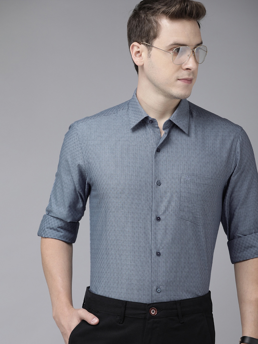 

Arrow New York Men Blue Slim Fit Self Design Smart Casual Shirt