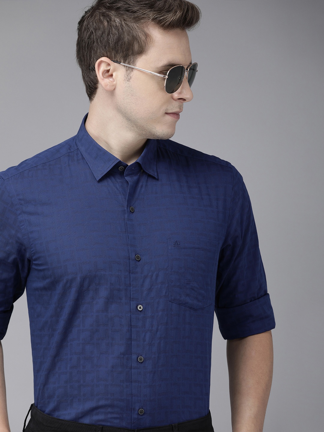 

Arrow New York Men Blue Slim Fit Self Design Smart Casual Shirt