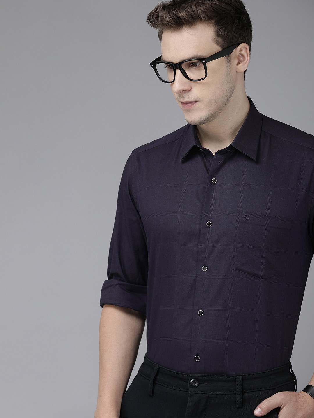 

Arrow New York Men Navy Blue Slim Fit Self Checked Smart Casual Shirt