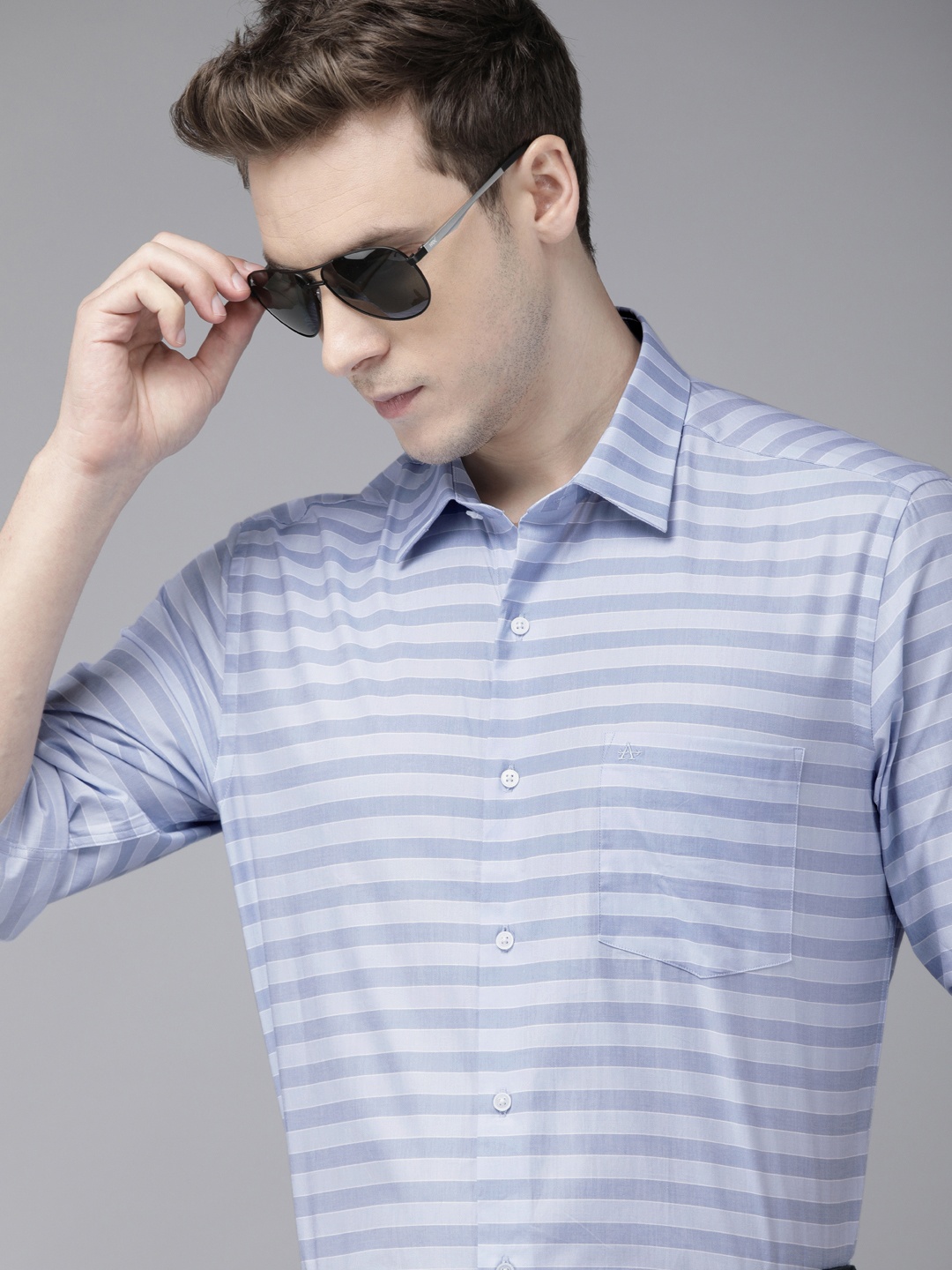 

Arrow New York Men Blue Slim Fit Horizontal Stripes Opaque Striped Formal Shirt