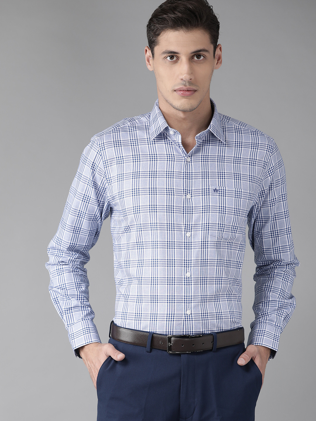

Arrow Men Blue & White Pure Cotton Checked Formal Shirt