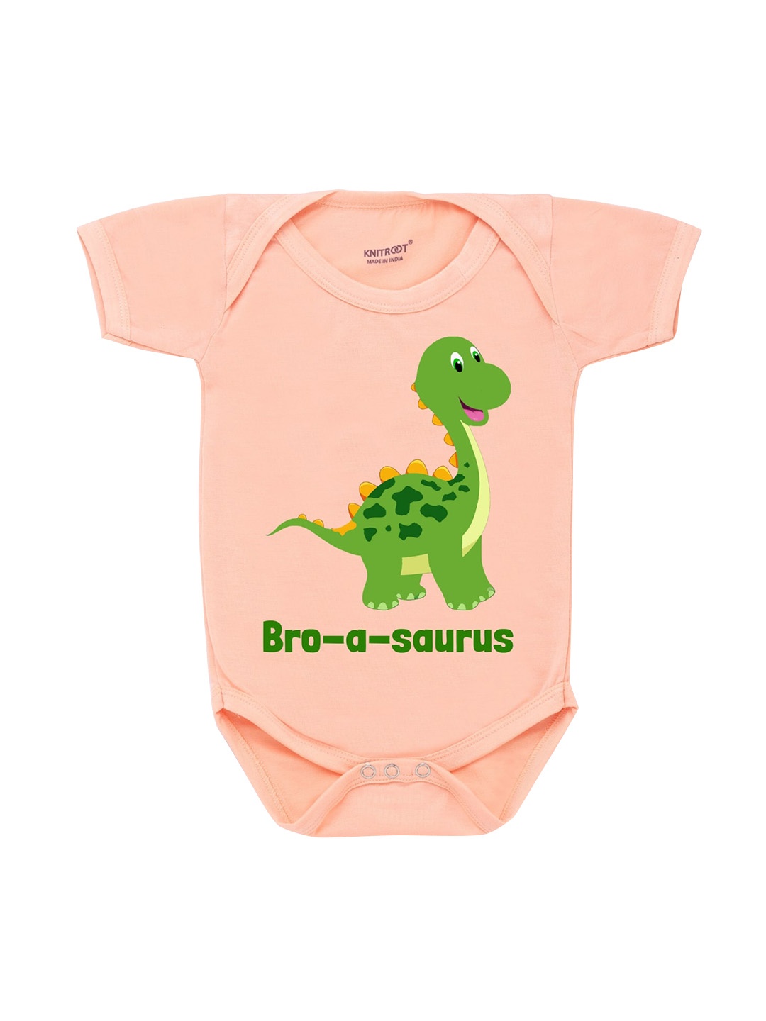 

KNITROOT Infant Kids Peach-Coloured & Green Bro Sauras Printed Cotton Bodysuit