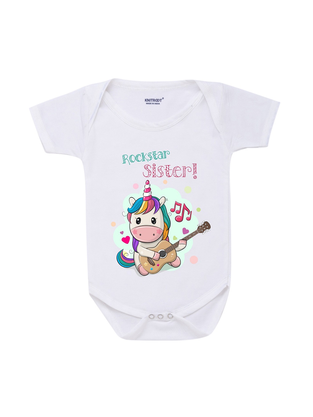 

KNITROOT Rakhi Collection Infant Kids White & Pink Baby Unicorn Print Cotton Bodysuit