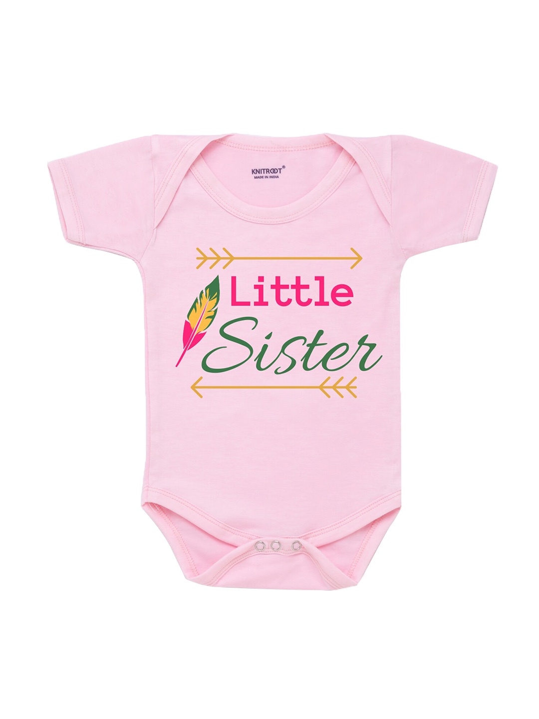 

KNITROOT Rakhi Collection Infant Girls Pink & Green Typography Print Cotton Bodysuit