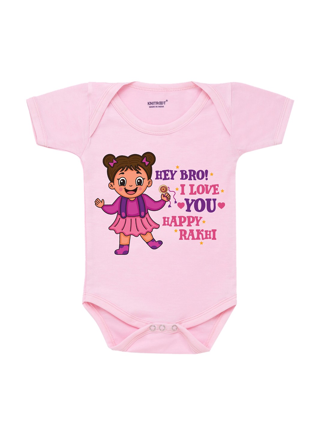 

KNITROOT Rakhi Collection Infant Girls Pink & Purple Typography Print Cotton Bodysuit