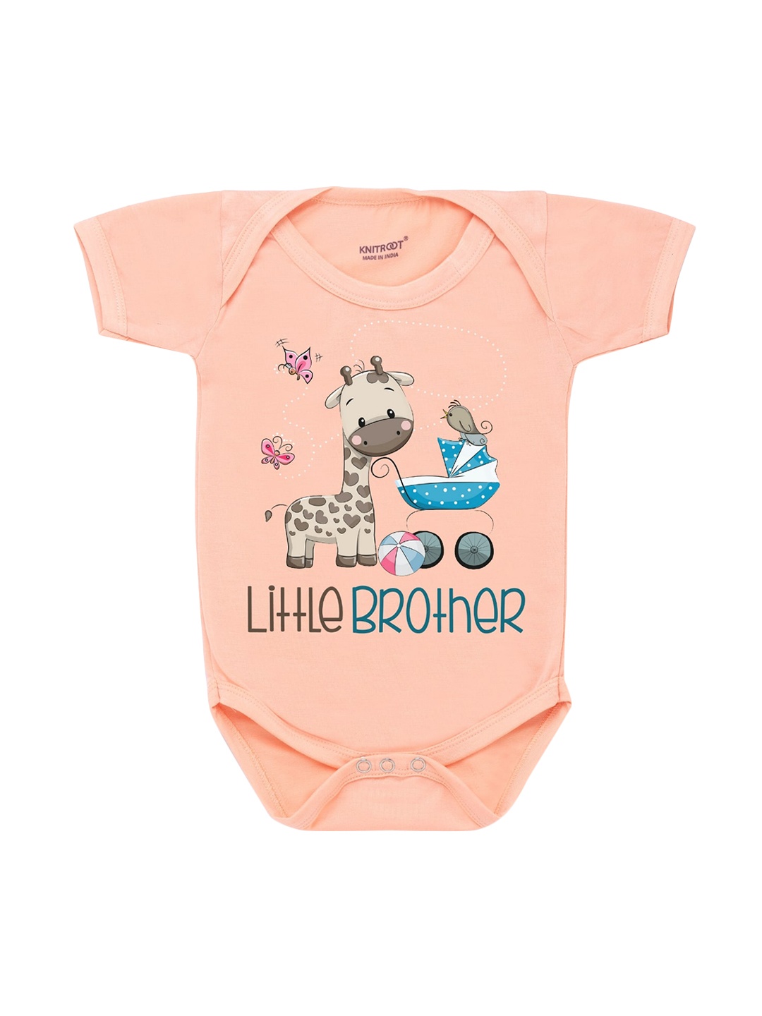 

KNITROOT Rakhi Collection Infant Boys Peach-Coloured & Beige Giraffe Print Cotton Bodysuit