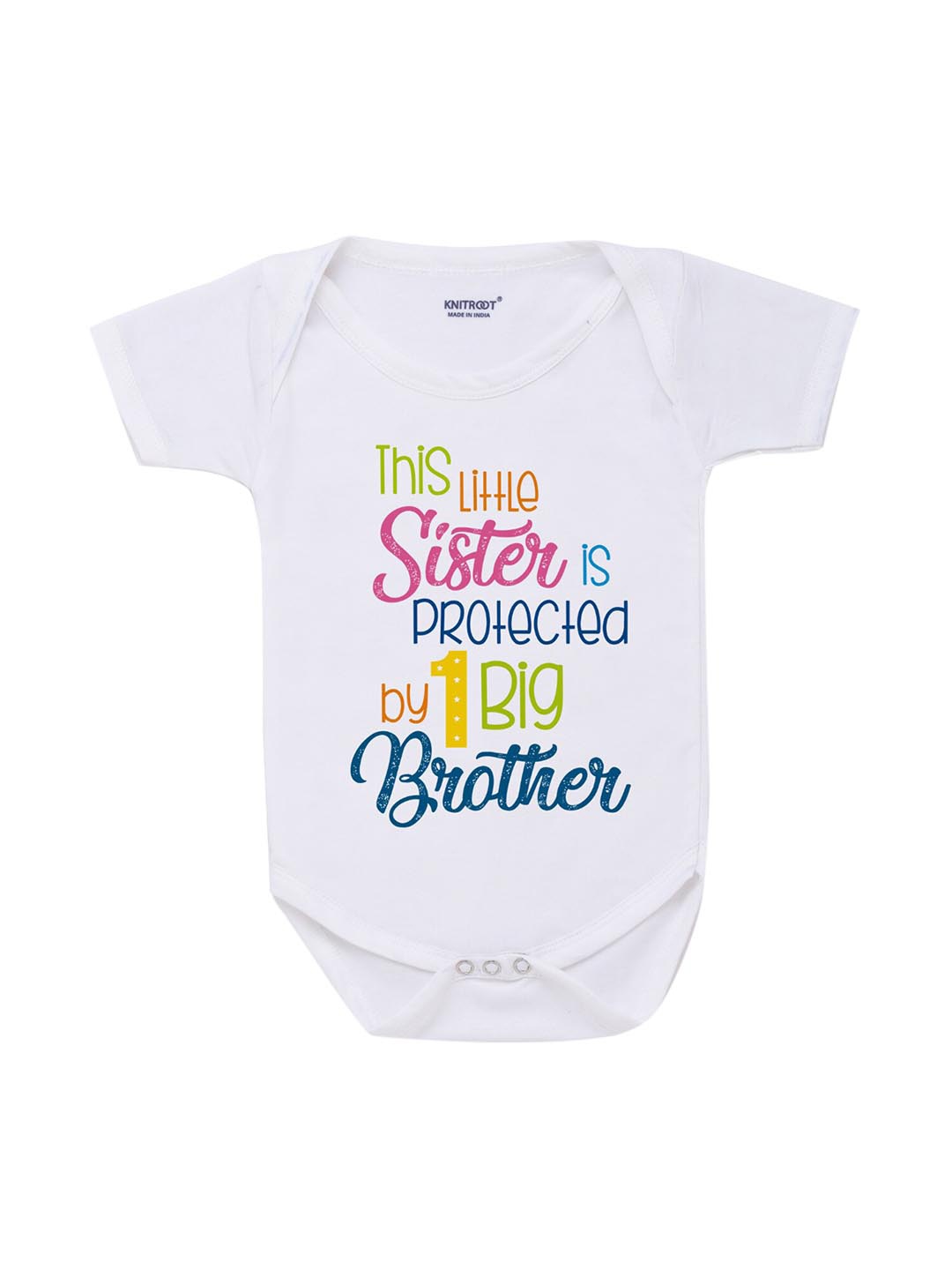 

KNITROOT Rakhi Collection Infant Kids White & Blue Typography Print Cotton Bodysuit