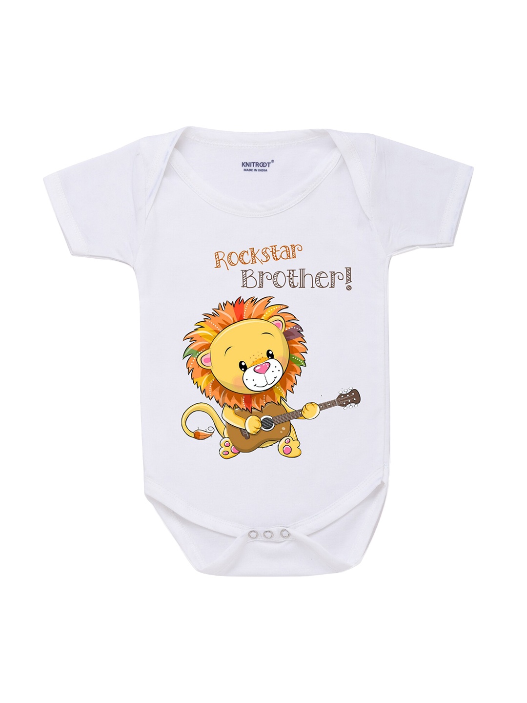 

KNITROOT Rakhi Collection Infant Boys White & Yellow Baby Lion Print Cotton Bodysuit