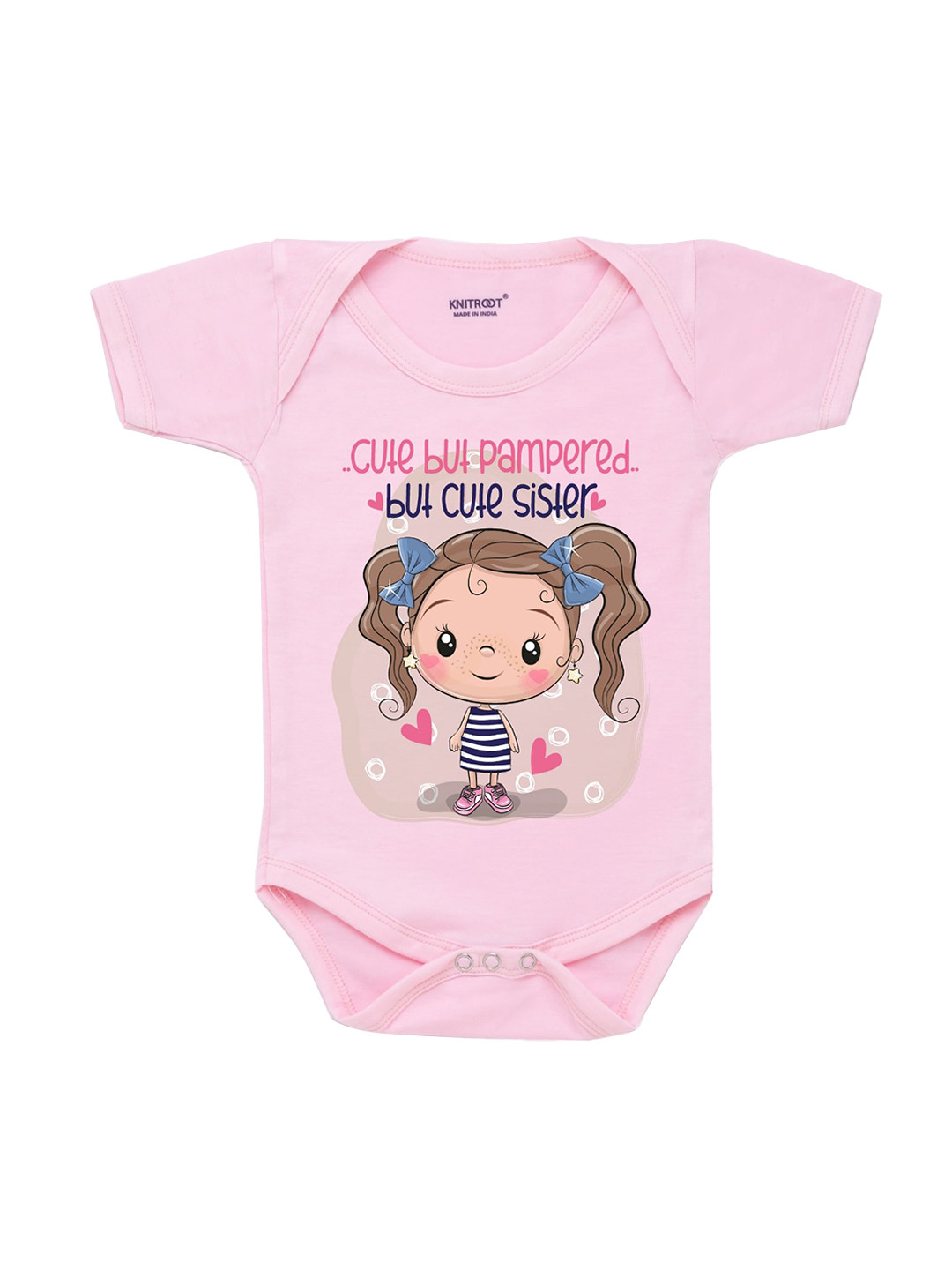 

KNITROOT Rakhi Collection Infant Girls Pink & Beige Girl Print Cotton Bodysuit